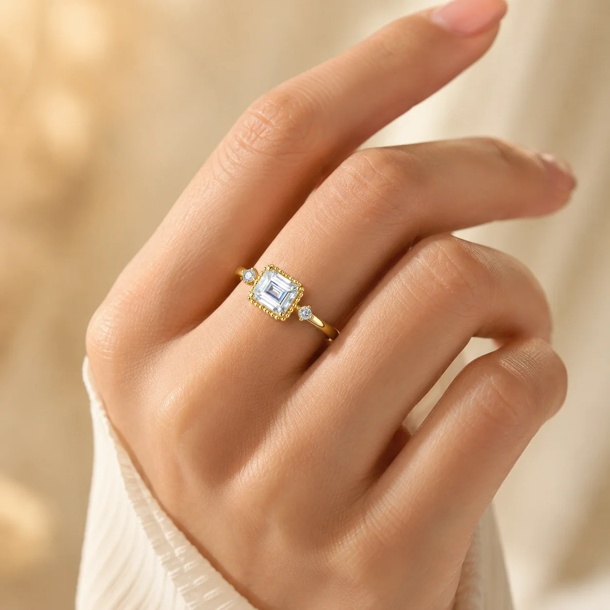 Emerald Cut Moissanite Ring for Women S925 Sterling Silver 6x8mm 3-Stone Engagement Ring D Color VVS1 Fine Jewelry Gift GRA