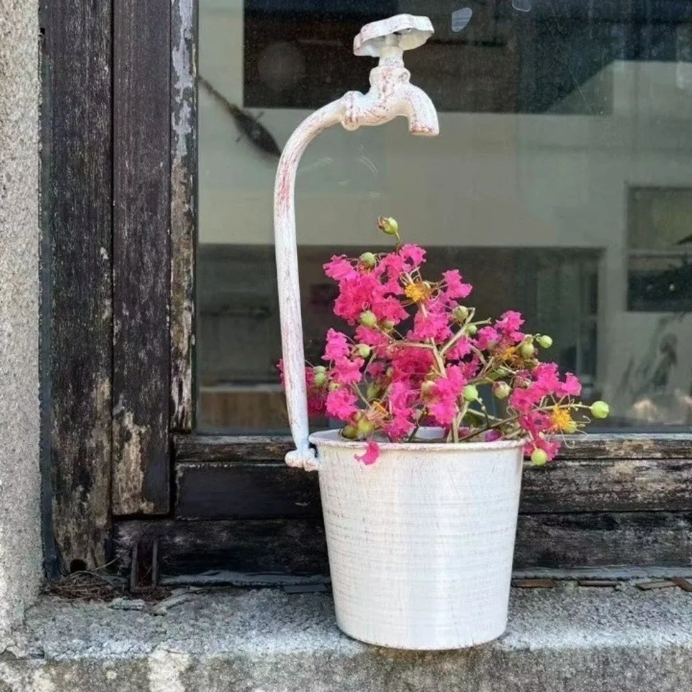 

Rustic Metal Faucet Flowerpot Crack Resistant Artistic Garden Flower Pot Corrosion-Resistant Succulent Planters Office