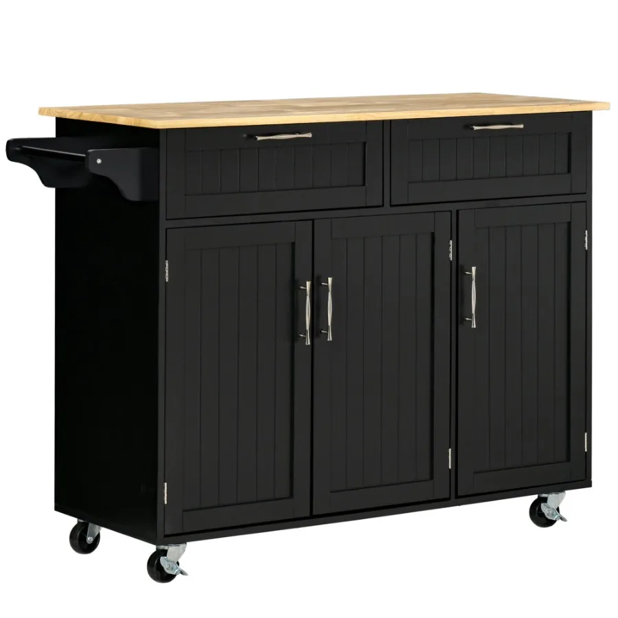 

HOMCOM Mobile Kitchen Island Black with Drawers Cabinet Storage