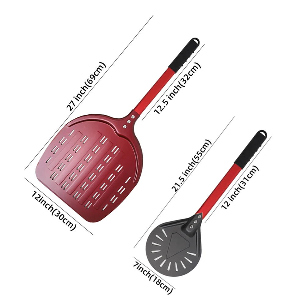 

12 &7 Inch Pizza Peel Long Handle Turning Paddle Aluminum Pizza Turner Baking Tool Perforated 2 pack Kitchen Accessories