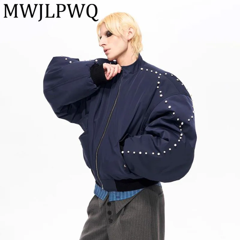 

MWJLPWQ украшенный дизайн бомбер хлопковое пальто для мужчин зимняя утолщенная бейсбольная куртка с воротником-стойкой High Street 12763