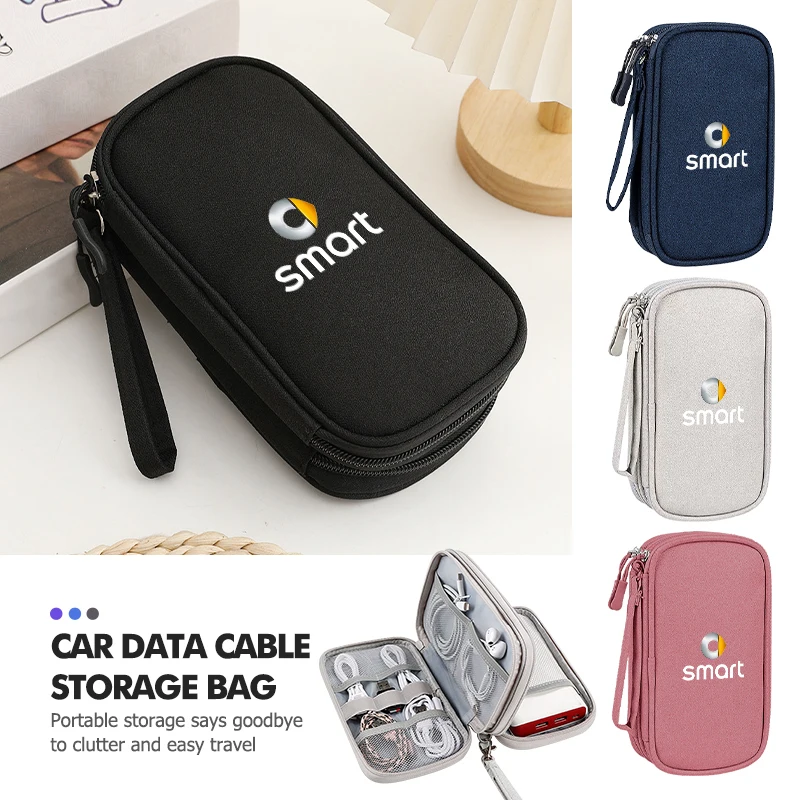 Digital Organizer Case Travel Zipper Charger Data Cable USB Bag For Smart Fortwo 451 450 453 Forfour Cabrio Crossblade ROADSTER