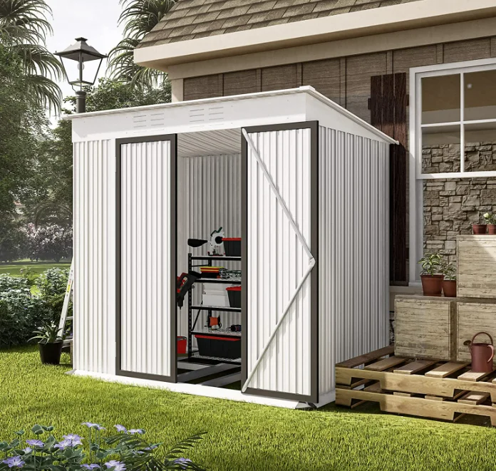 

6' X 4' Storage Shed, Floor Frame, Steel Garden Shed with Lockable Double Door container house