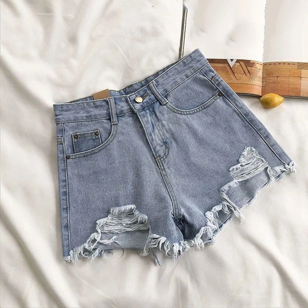 بنطلون للاستخدام اليومي شورت جيب شورت نسائي صيفي ملابس الربيع والصيف شورت نسائي صيفي ممزق باللون الأزرق الداكن