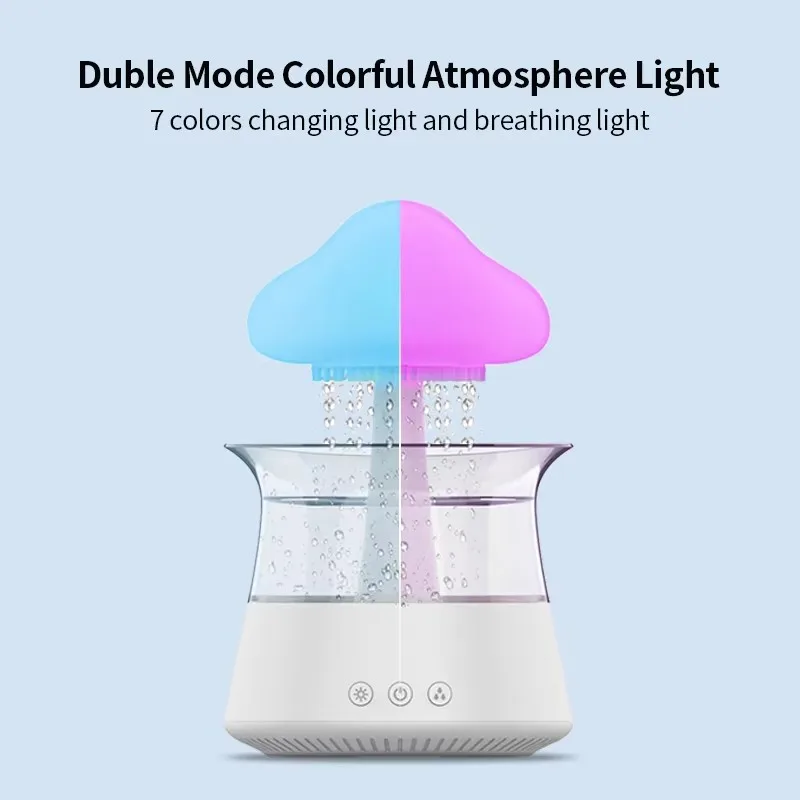 Colorful lights baby sleep help white noise machine water droplets sound dripping air diffuser mushroom rain cloud humidifier