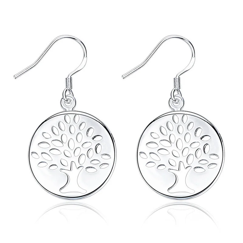 

New 925 Sterling Silver Fine Charm 36MM Round Earrings For Women Fashion Wedding Gift Wholesale Jewelry