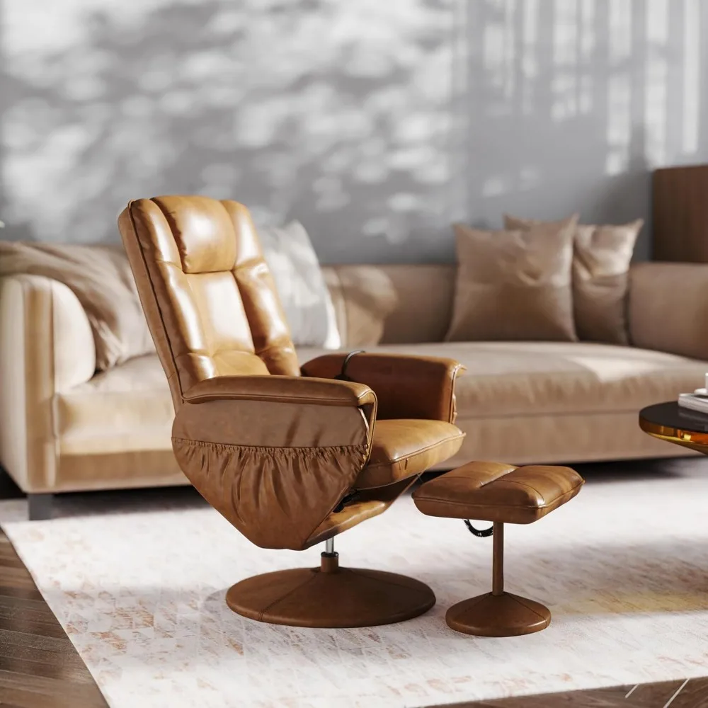 كرسي تدليك تشيلسي قابل للتعديل من الجلد الصناعي البني مع جيوب جانبية عميقة عثمانية من EMMA + OLIVER