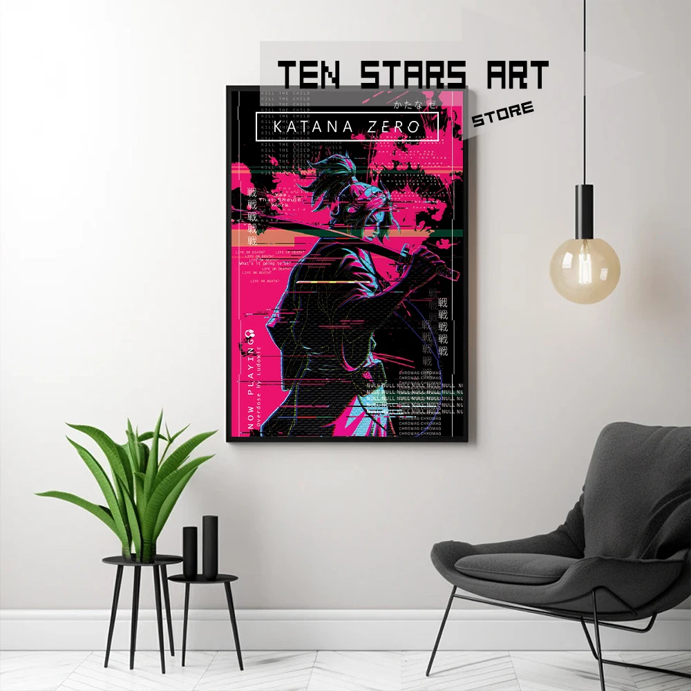 Katana Zero Gaming Poster Canvas Printing Video Game Characters Wall Art Street Graffiti Style Wall Decor Aesthetic Gaming Room