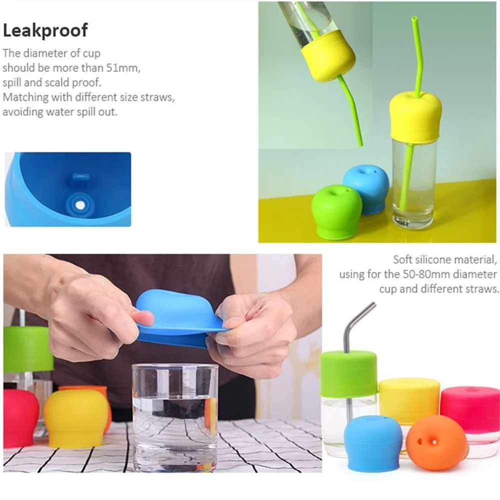 Color Silicone Sippy Cup Lids Straw Spill Proof Cup Cover for Water Bottle Mason Jar Baby Toddler BPA Free 10pcs/lot DEC415