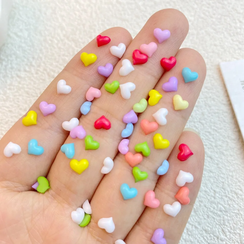 200Pcs New Cute Resin 4*5mm Mini Colorful Heart Shape Series Flat Back Manicure Parts Embellishments For Hair Bows Accessories