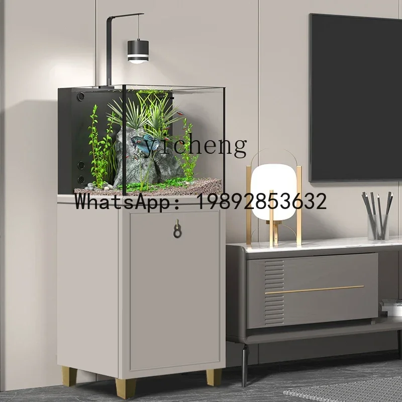 

CF fish tank living room small ultra-white glass goldfish tank aquarium floor-to-ceiling water-free fish tank