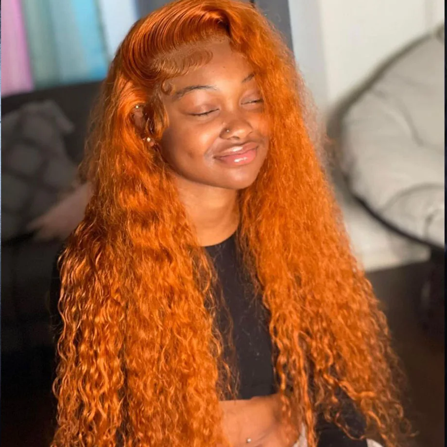 

13x6 HD Lace Front Wig 30 Inch Orange Ginger Lace Front Wig Colored Deep Wave Curly human hair wig For Women 13X4 Human Hair