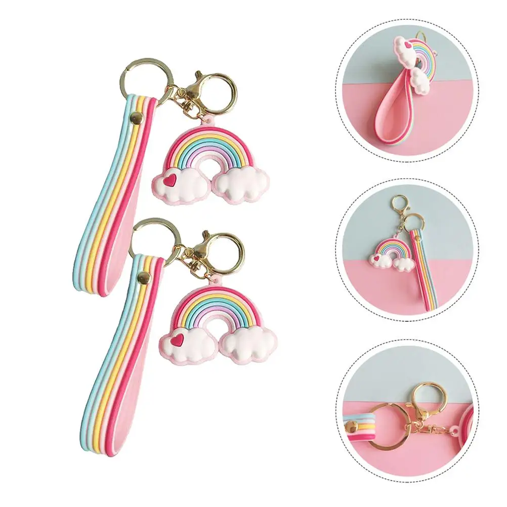 2 Pcs Rainbow Keychain Ornament of The Lid Adorable Bag Gifts Bags Cartoon Chains