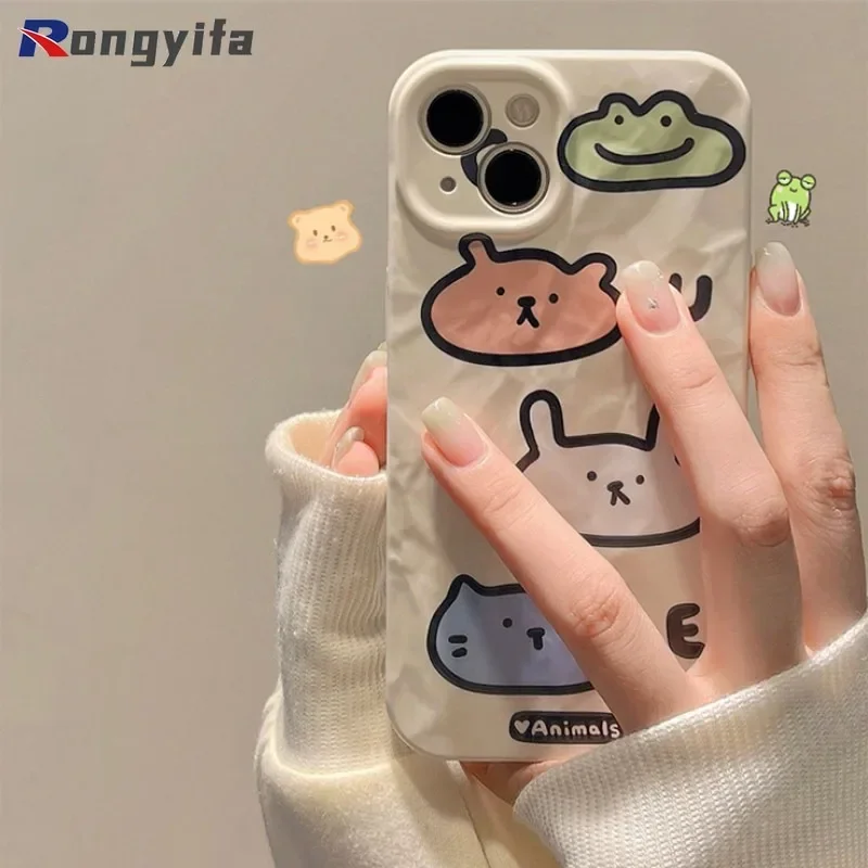 For Huawei Pura 70 Pro Ultra Honor 90 Lite X9B 9X 100 80 70 60 50 30 Pro SE Phone Case Pleated Cartoon Frog Bear Soft Cove