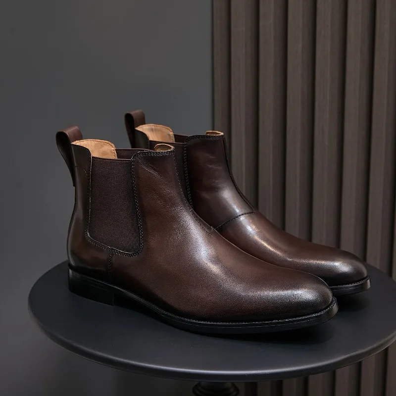 Vintage Mens Genuine Leather Ankle Boots Luxury Handmade Quality Comfortable 2026 Autumn British Style Elegant Social Shoes Man