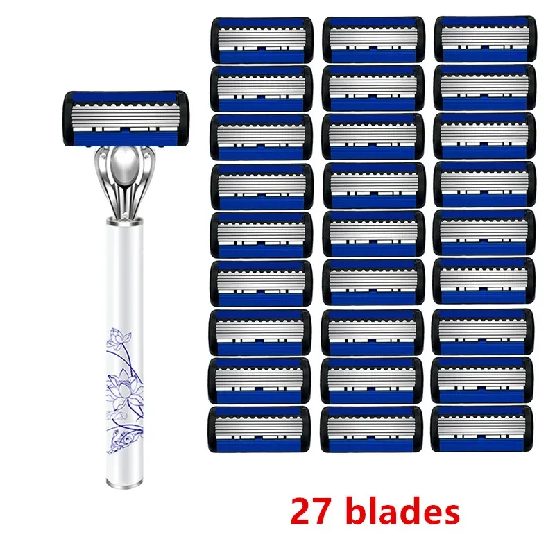 Chinese Style Metal Razor Holder Razors for Shaving Women White Lotus Pattern Shaving Machine for Men