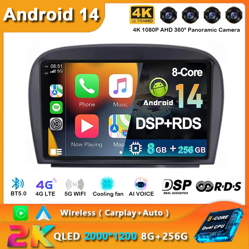 

Android 14 Car Radio For Mercedes BENZ ZSL R230 SL350 SL500 SL55 SL600 SL65 2001-2007 GPS Navigation Multimedia Player Stereo