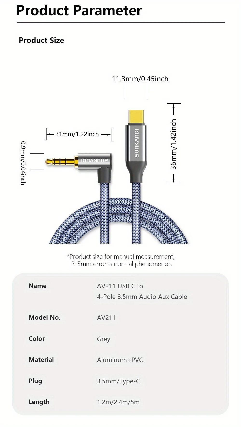 SUNKANDI USB C to 3.5mm Audio Aux Jack Cable, HiFi Aux 90 Degrees Cord for iPhone 16 15 Samsung Galaxy S24 , iPad Pro, MacBook