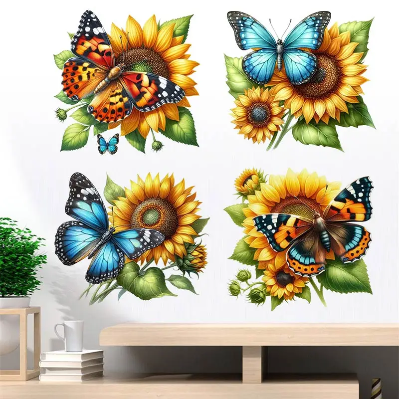 

Butterflies And Sunflowers Wall Sticker Bathroom Toilet Decor Living Room Cabinet Refrigerator Home Decoration Decals S251