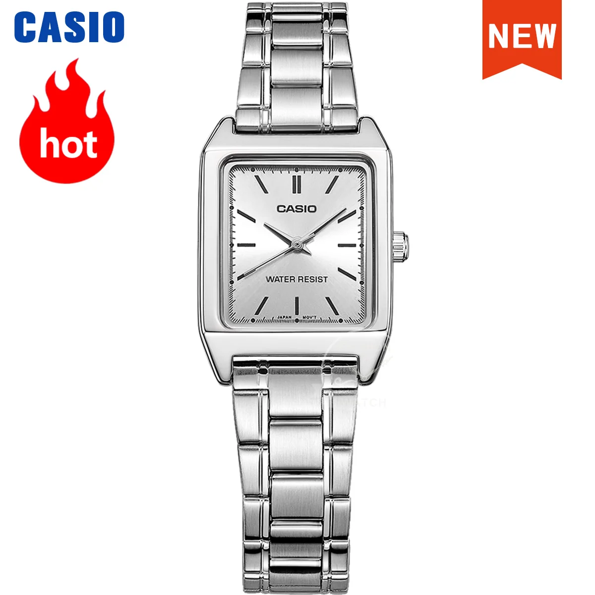 Reloj Casio para mujer, resistente al agua hasta 30m, reloj de cuarzo para mujer, forma Tonneau, reloj de acero inoxidable para mujer LTP-V007D-7E
