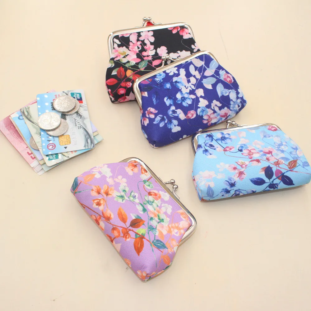 Fashion Flower Printing Coin Wallet Womens Mini Coin Pouch Money Key Card Holder Handbags Clutch Money Change Bag