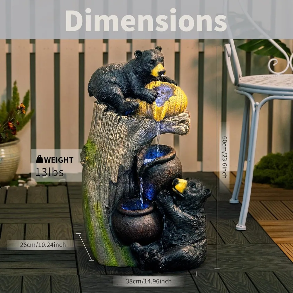 نافورة مياه خارجية مع أضواء LED نوافير متتالية لشرفة الفناء والساحة مقاس 23.62 بوصة نوافير الحديقة في الهواء الطلق #4