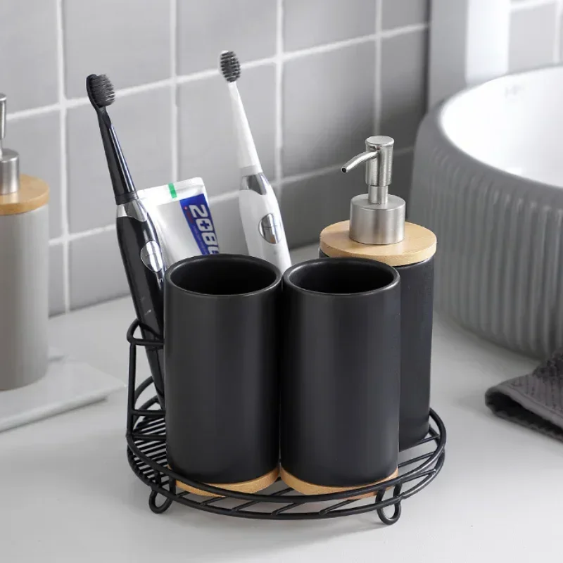 

Nordic Style Bathroom Accessories Set Soap Lotion Dispenser Toothbrush Holder Soap Dispenser Pump Bottle Cup and Tray Rack
