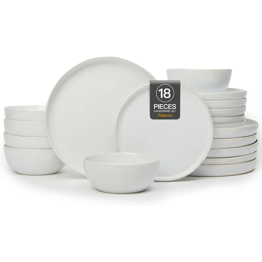 

Набор белых керамических тарелок и мисок из 18 предметов для современной кухни: минималистичная посуда для 6 художественных наборов посуды Enhances Serene