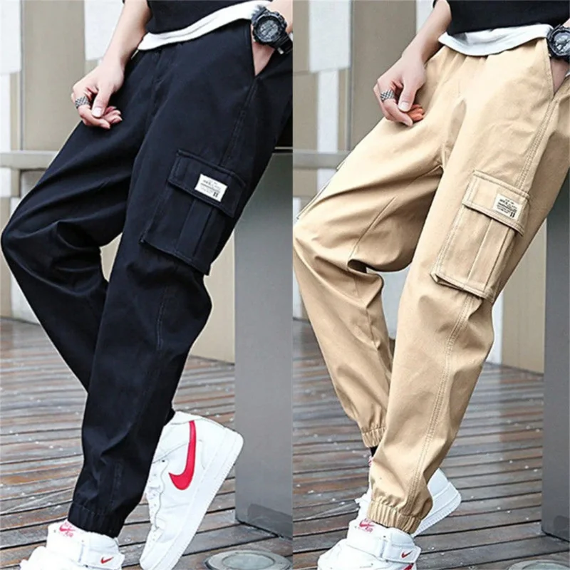 Black Hip Hop Men's Multi Pockets Cargo Harem Pants Casual Male Track Pants Joggers Trousers Fashion Harajuku Men Pants Boys