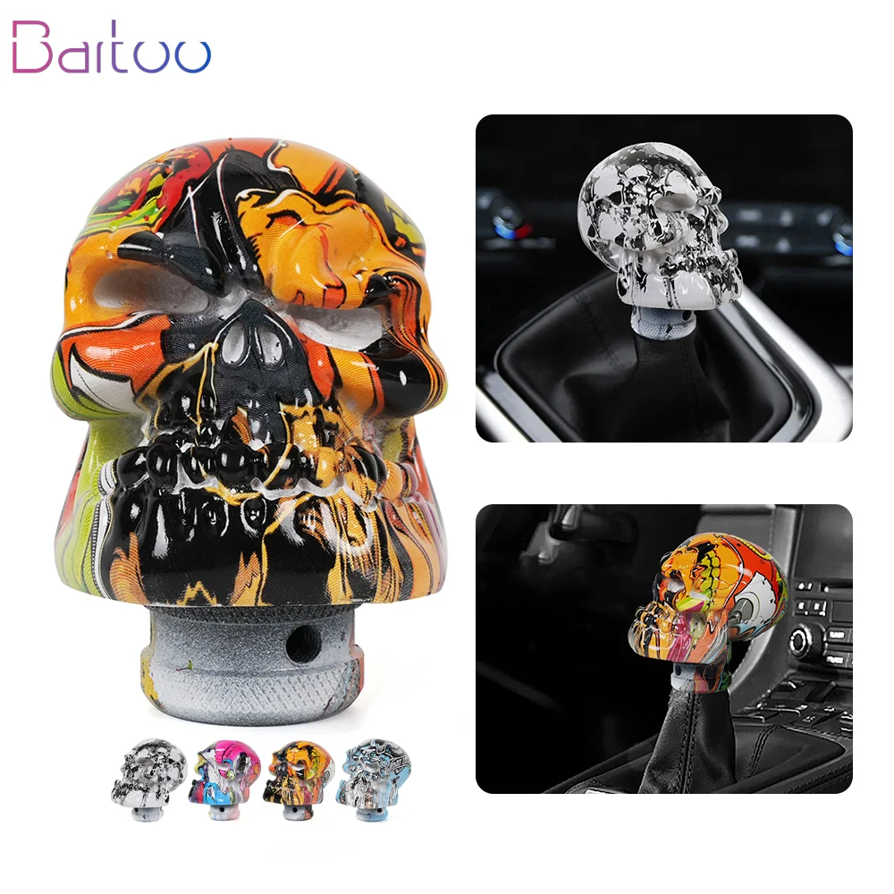 

Manual Car Skull Head Shaped Style Resin Graffiti Gear Shift Knob Mixed Pattern Gear Stick Shifter Lever Handle SFN153