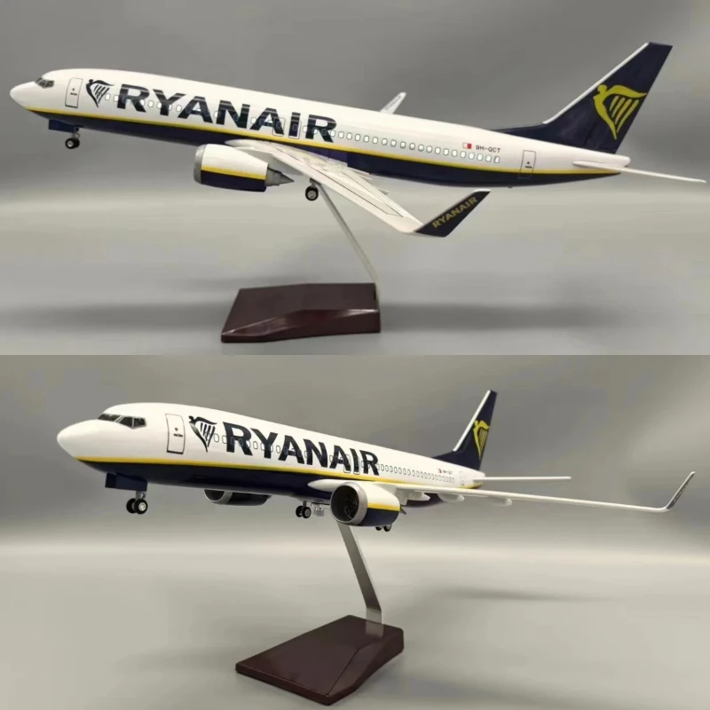 1:85 Scale 47cm DieCast Resin Model Aircraft Ryanair Ireland B737-800 Airplane With LED Lights Collection Display Toys Gifts Fan