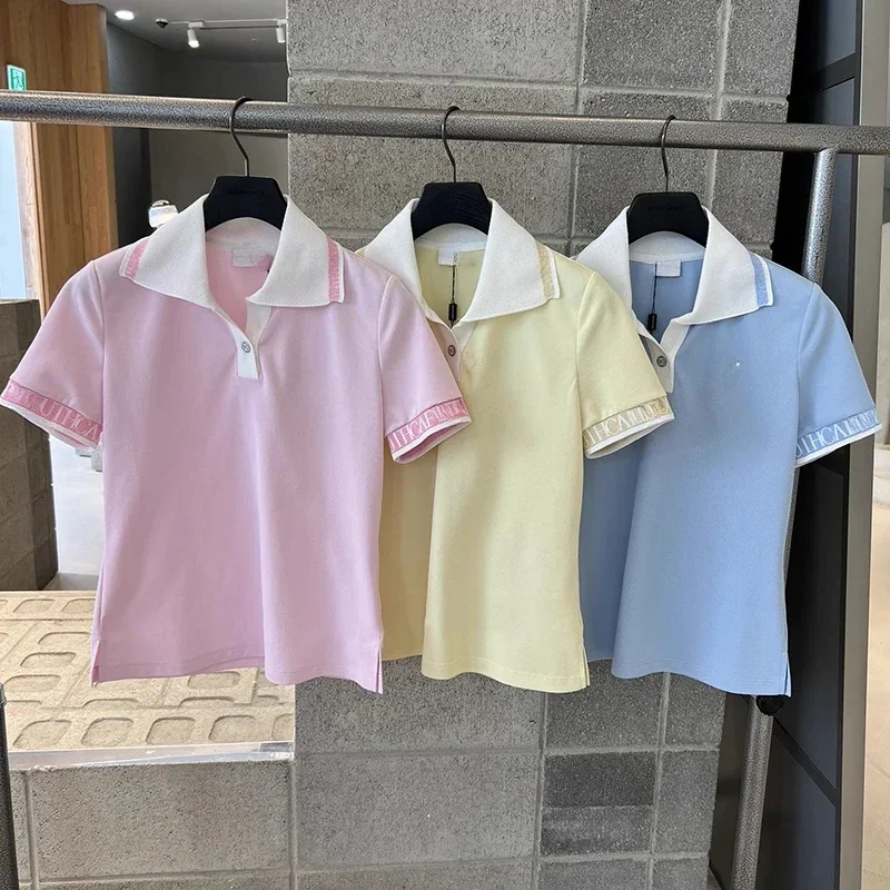 

New Golf Ladies Summer Versatile Casual Fashion Half Sleeve Age Reduction Light Color Youth Sports Breathable Short Sleeve