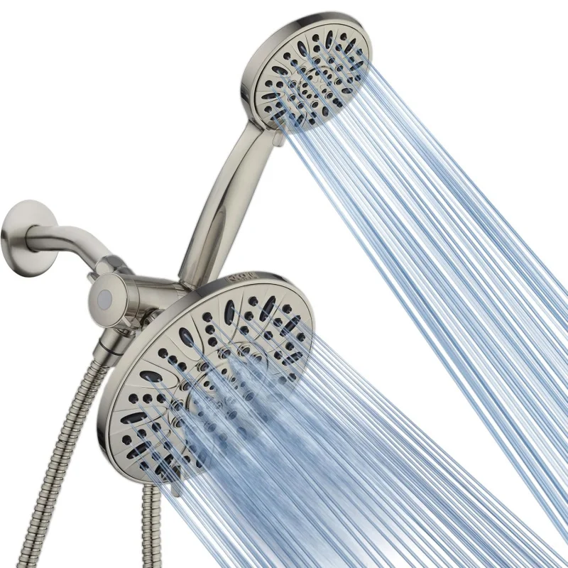 

3 Way Shower System 7 Inch Rainfall and Handheld Combo 6 Settings High Pressure Brushed Nickel Finish with Stainless Steel Hose