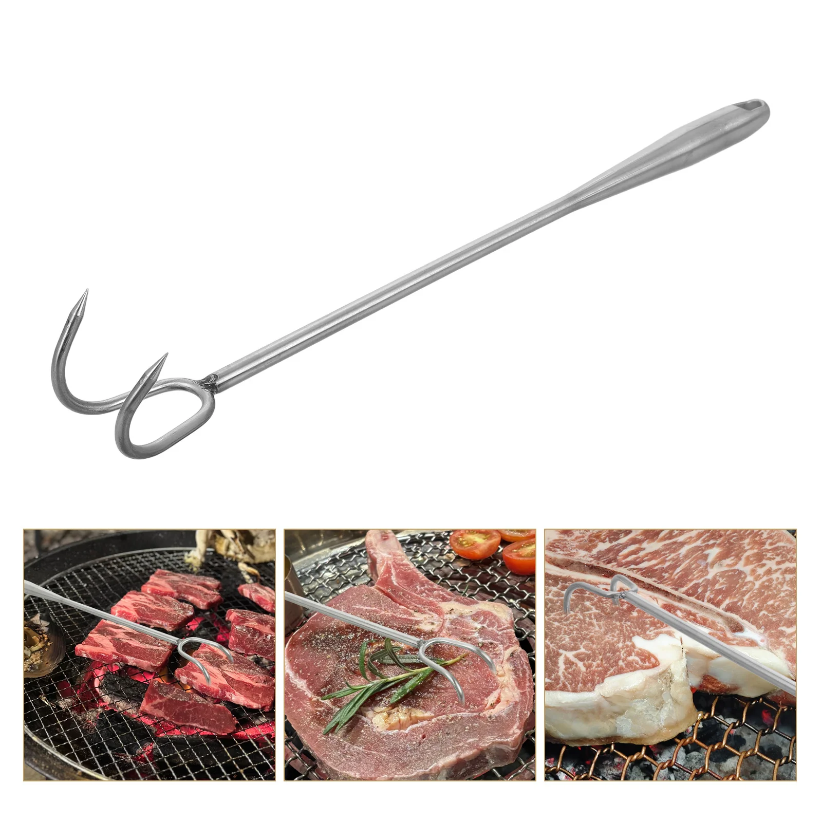 

Stainless Steel Meat Hook with Ergonomic Handle Multi Functional Flipper for Barbecue Roasting Heavy Cuts Handling