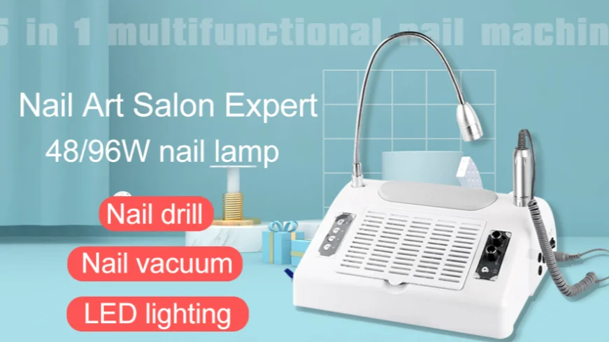 96w lelectric 5 in 1  Nail vacuum dust collector nail salon machine art lamp manicure drill handpiece