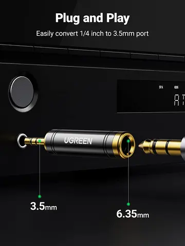 Адаптер UGREEN 3,5 мм на 1/4 дюйма, переходник с 3,5 мм (1/8 дюйма) штекером на 6,35 мм (1/4 дюйма) аудиоразъем, конвертер для наушников и колонок