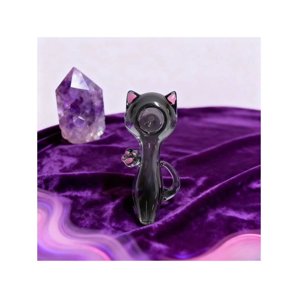 أنبوب زجاجي على شكل قطة باللون الوردي كاواي، ديكور زجاجي بتصميم حيواني فريد من نوعه