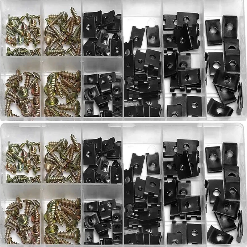 170pcs Metal Screw Fastener Clips U Type Clip For Car Bumper Fender Trim Panel Fastener Retainer Clip Gasket