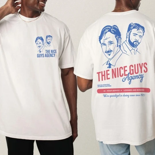 Nice Guys Agency T-shirt Funny Cult Classic Movie Graphic Print Short Sleeve Harajuku Y2K Casual T-shirt Men Women Streetwear