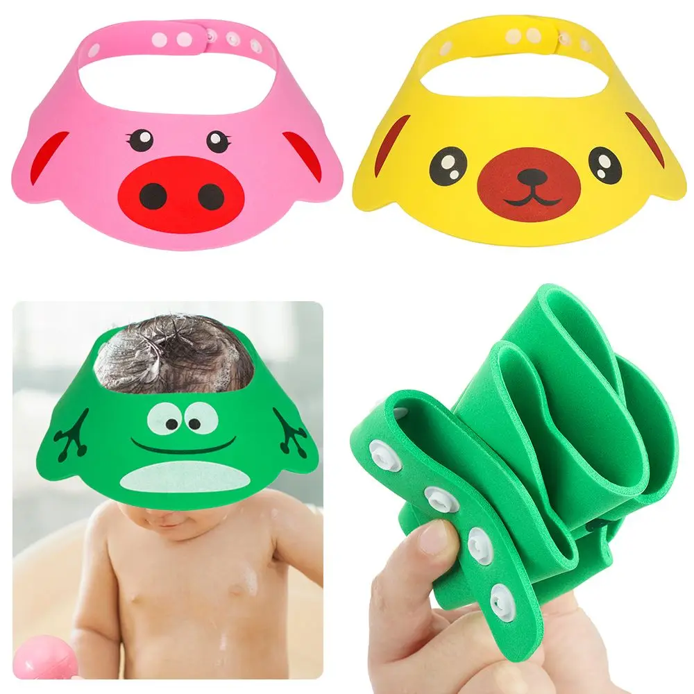 Gorro de ducha ajustable para bebé, gorro de champú de dibujos animados para niños pequeños, protección para el cabello, suministros de baño