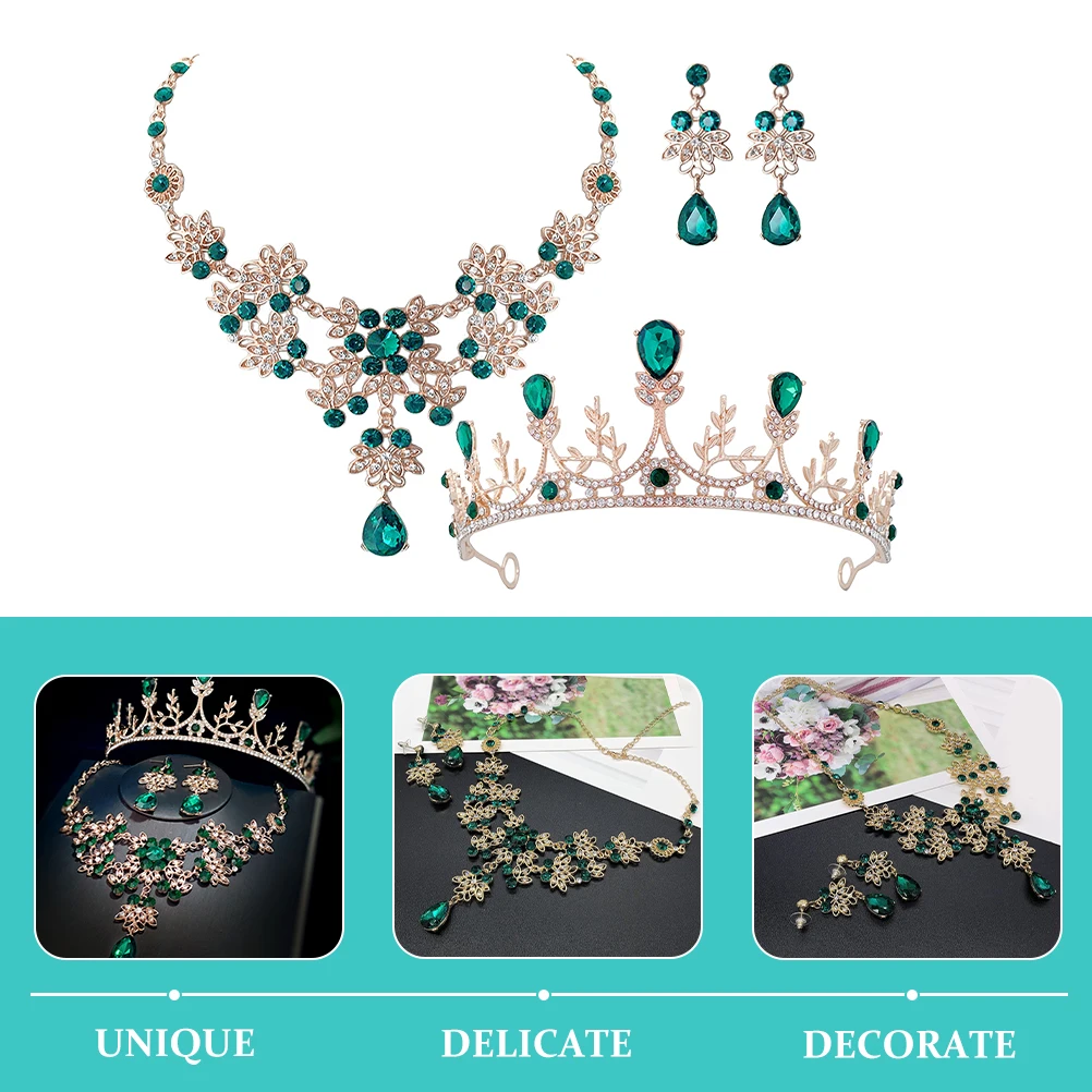 

1 set Bride Jewelry Set Rhinestone Crown Necklace Drop Earrings Wedding Party Prom Gift Women Jewelry Set For Birthday