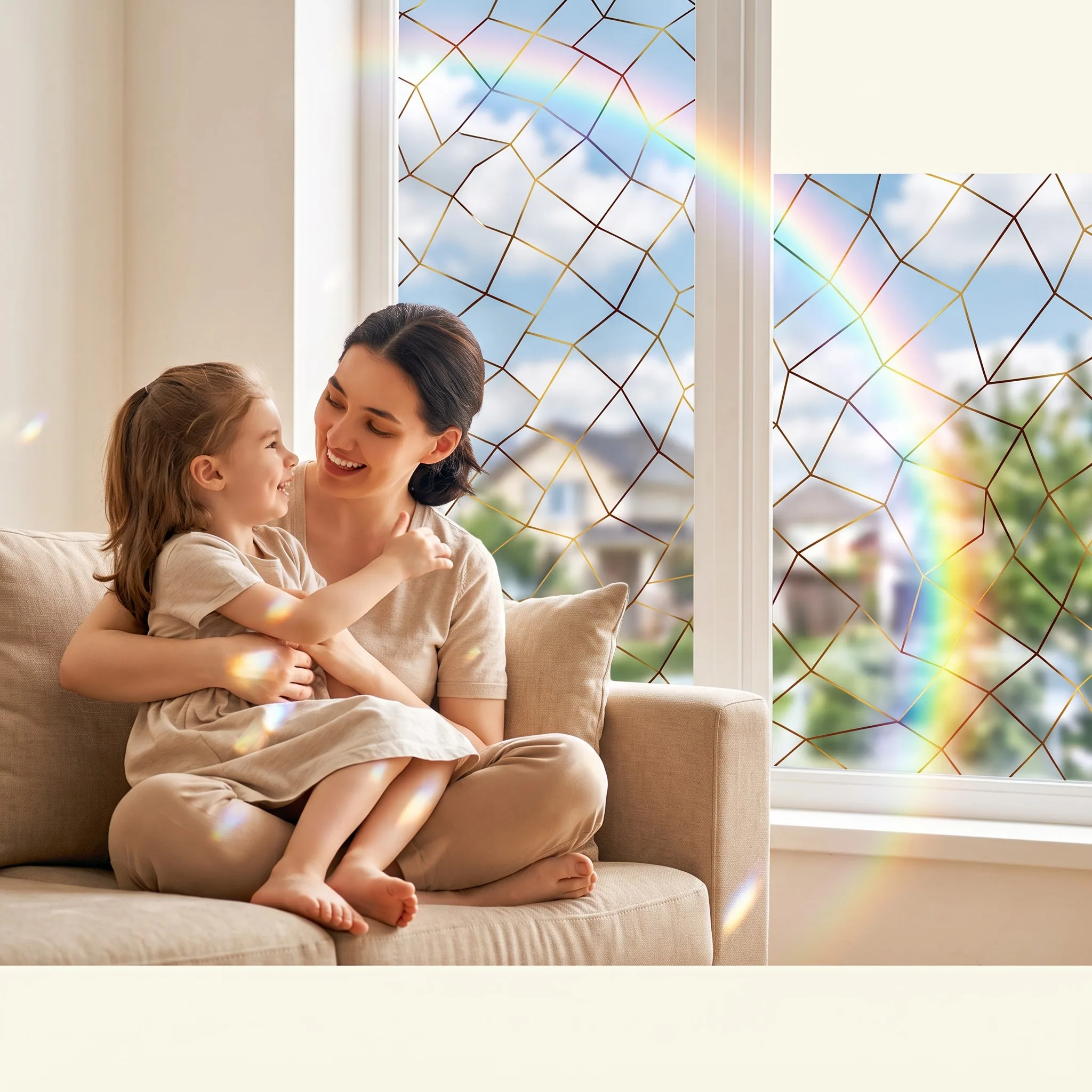 Static Cling Gold Geometric Hexagon Frosted Glass Window Film, Non Glue Privacy Decorative Sticker for Bathroom Bedroom Office,