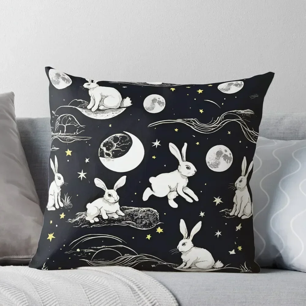 

Seamless White Rabbits On The Moon Throw Pillow Custom Cushion Photo Couch Pillows pillow