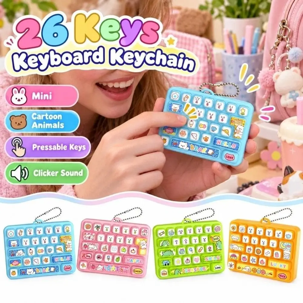 Mini 26 Keys Keyboard Keychain Animals Pressable Keys Keyboard Clicker Keychain Clicker Sound Portable Fingertip Button Keyring