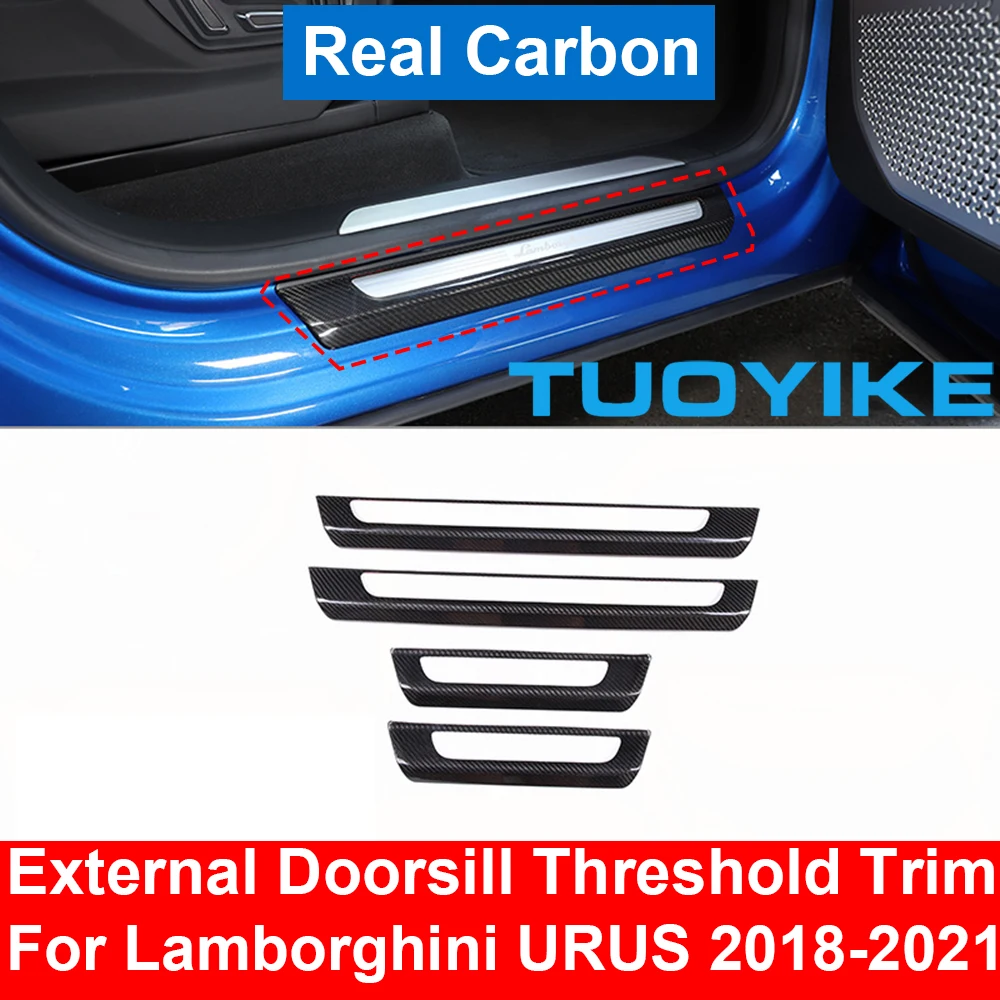 Car Styling Real Dry Carbon Fiber External Doorsill Threshold Decoration Protect Panel Cover Trim For Lamborghini Urus 2018-2021