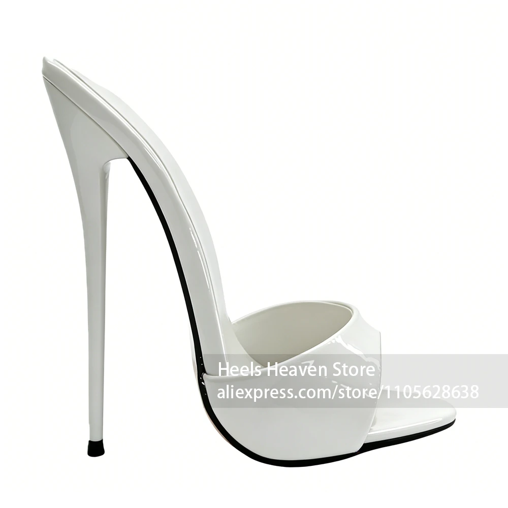

Cutout Strappy Backless Mule Sandals Open Toe Royal Blue Lacquered Heels 16cm Ultra High Stiletto Sexy Party Night Dress Shoes