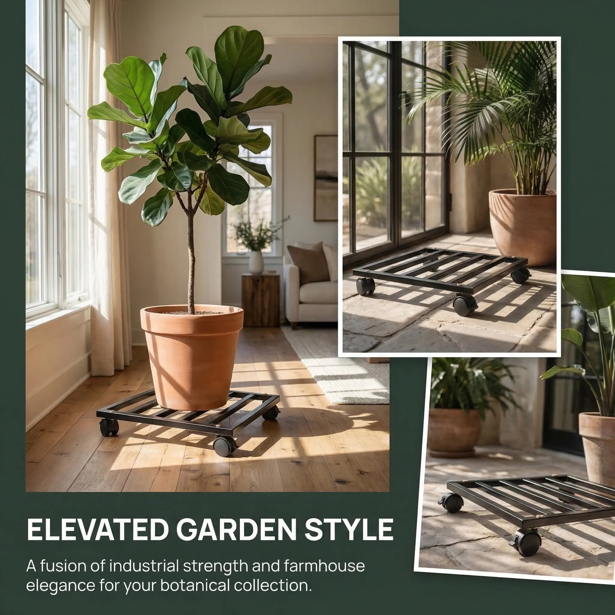 Metal Rolling Plant Stand Holder Iron Plant Pot Stand Square Flower Locking Casters Corrosion-resistant Outdoor