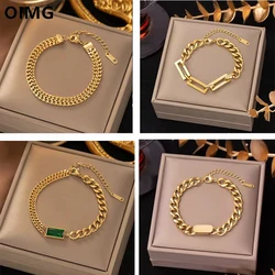OIMG Multiple Styles 316L Stainless Steel Gold Color Vinatge Punk Roman Numerals Bracelet for Women Cuba Chain Party Gift NEW