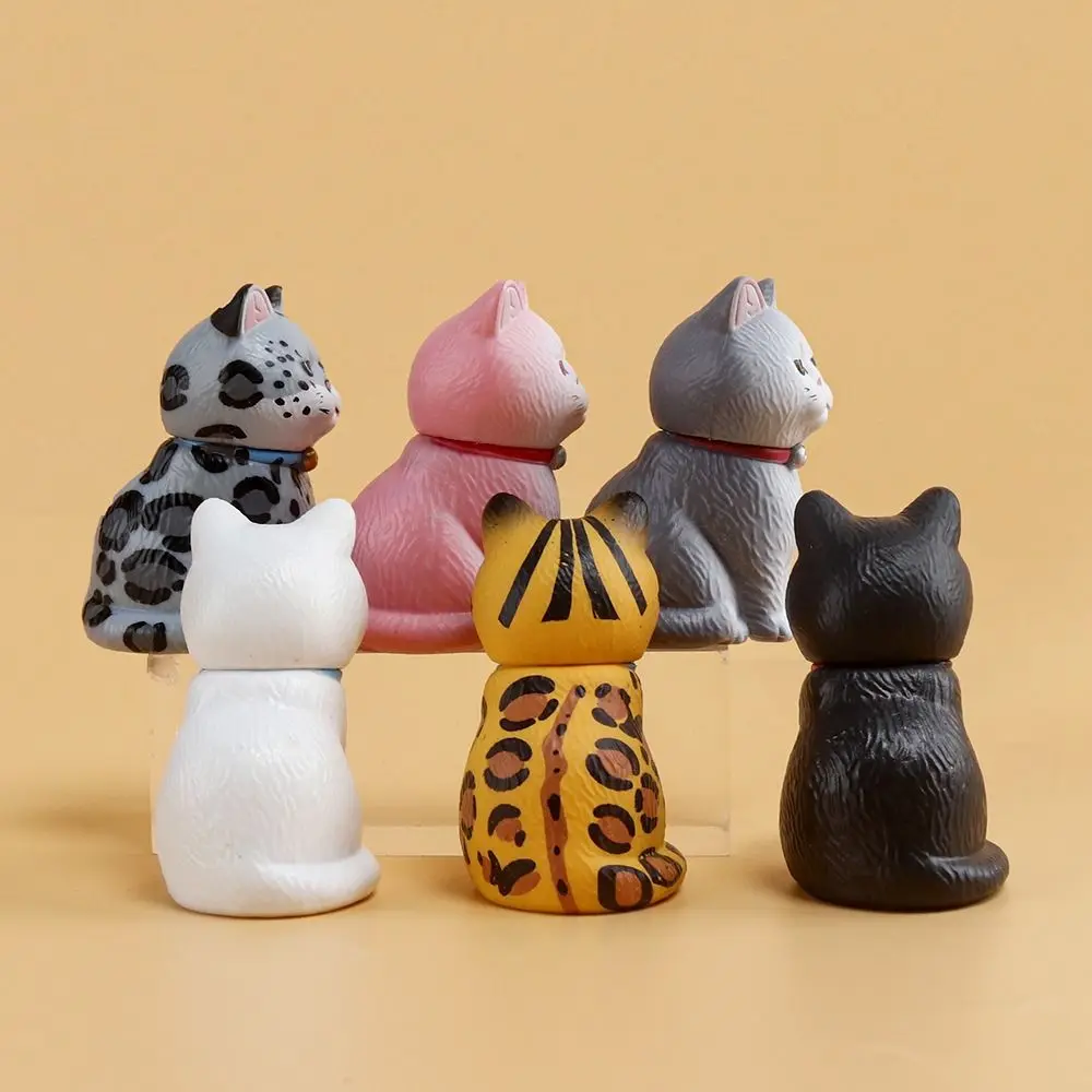 PVC Statue Simulated Cat Model Doll Small Bell Mini Sitting Cat Figure Toy Black Cat Cartoon Mini Cat Ornament Desktop Decor