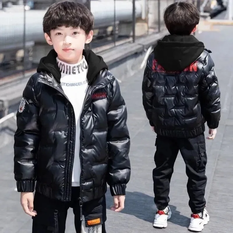 Boy Winter Parka Padded Jacket Thickened Warm Long Children's Hooded Coat Casual Teen Children Plus Cashmere Kid Clothes